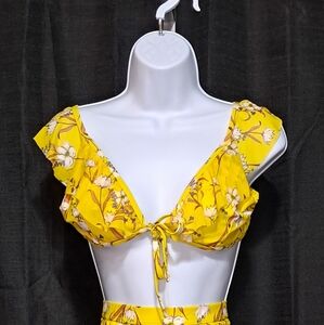 Floral Yellow Women's Bathing Suit Top